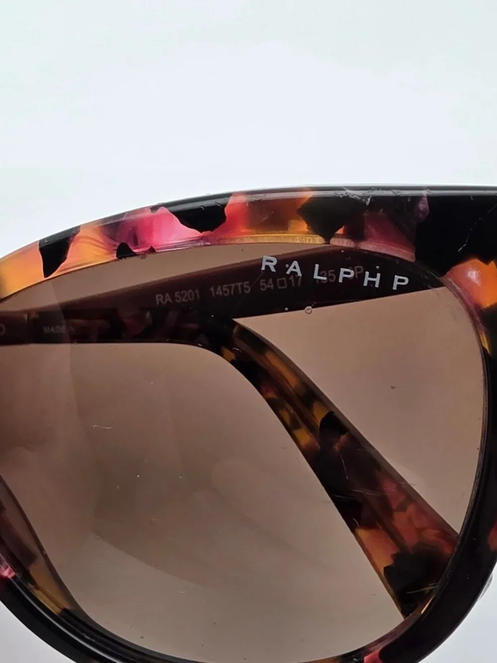 Ralph Lauren RA5201 1457T5 Pink Marble Frame Polarized Brown Cat Eye Sunglasses